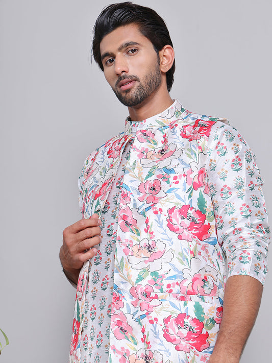 Digital Printed Nehru Jacket For Men ( JOWC 4122White )