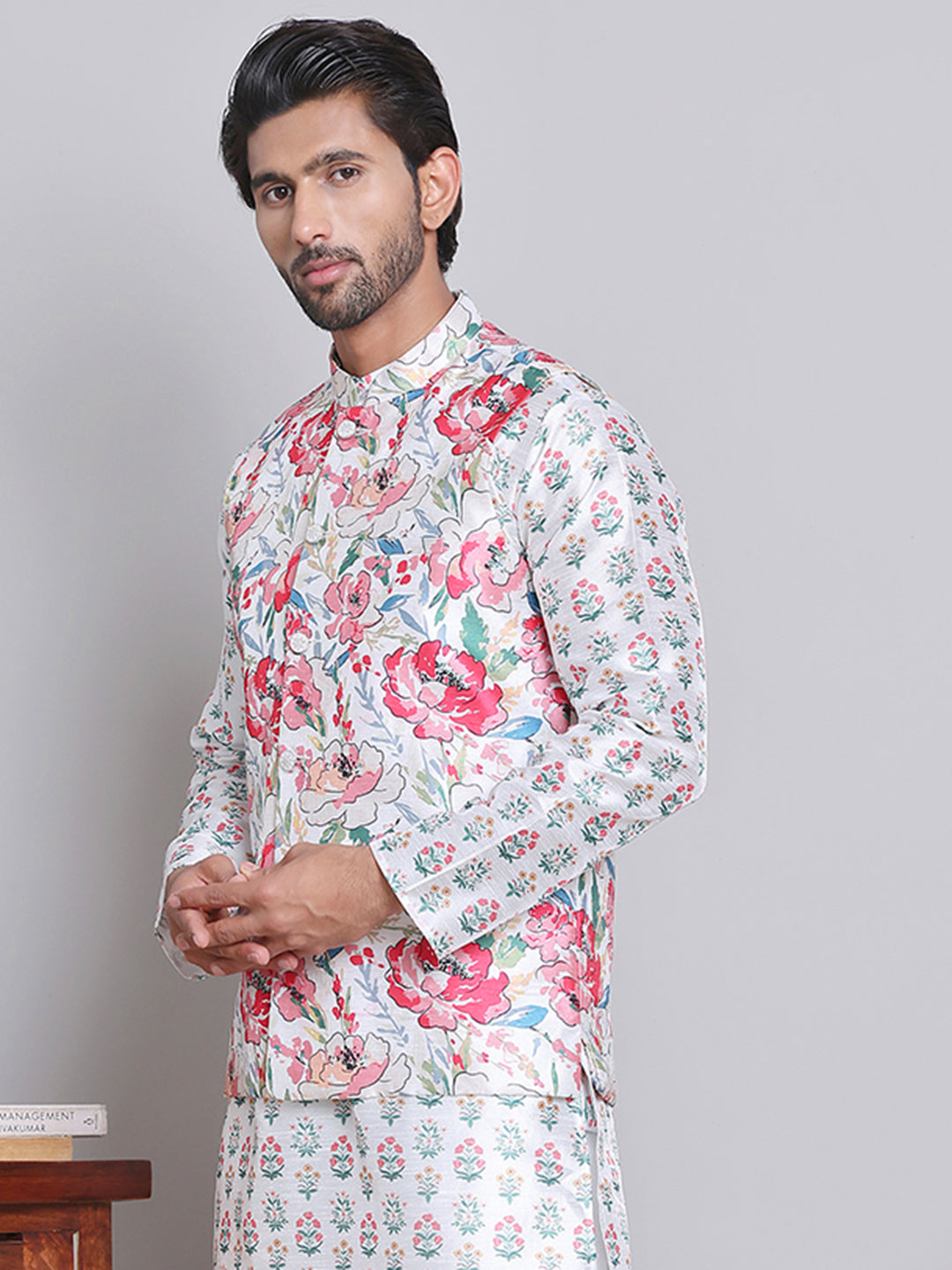 Digital Printed Nehru Jacket For Men ( JOWC 4122White )