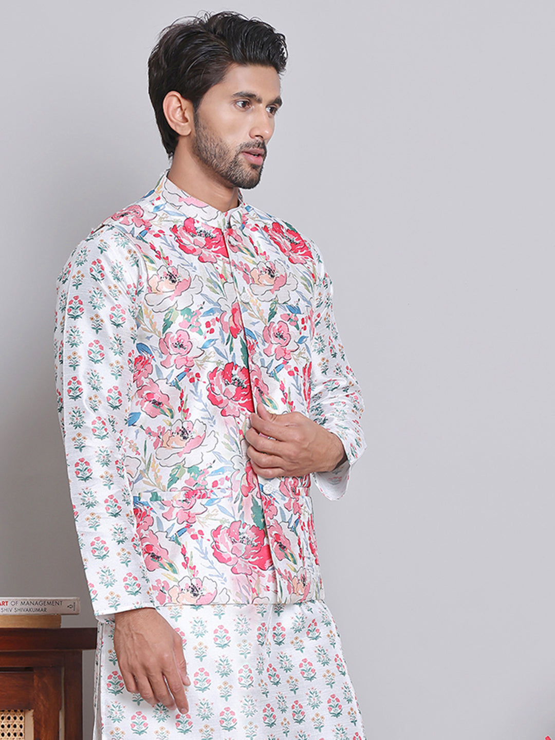 Digital Printed Nehru Jacket For Men ( JOWC 4122White )