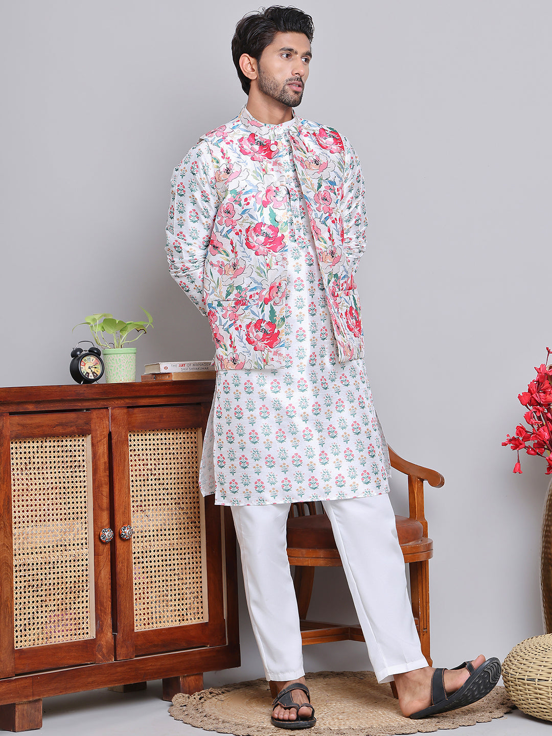 Digital Printed Nehru Jacket For Men ( JOWC 4122White )