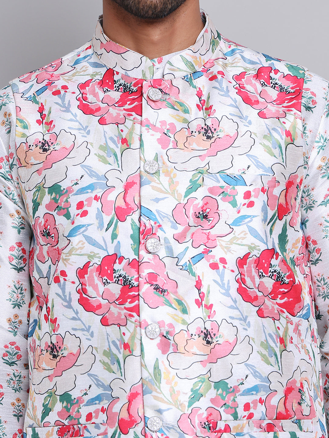 Digital Printed Nehru Jacket For Men ( JOWC 4122White )