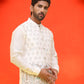 White Embroidered Silk Blend Nehru Jacket for Men ( JOWC 4124 White )