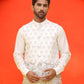 White Embroidered Silk Blend Nehru Jacket for Men ( JOWC 4124 White )
