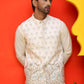 White Embroidered Silk Blend Nehru Jacket for Men ( JOWC 4124 White )