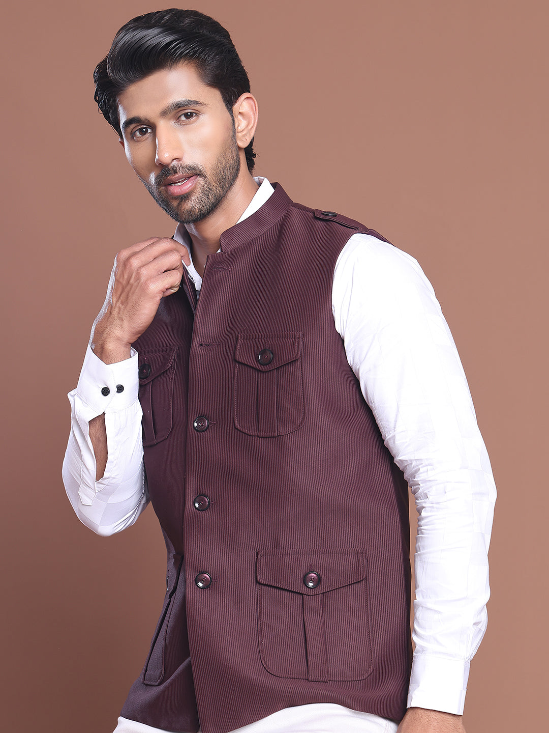 Maroon Soild Nehru Jacket for Men ( JOWC 4128 Maroon )