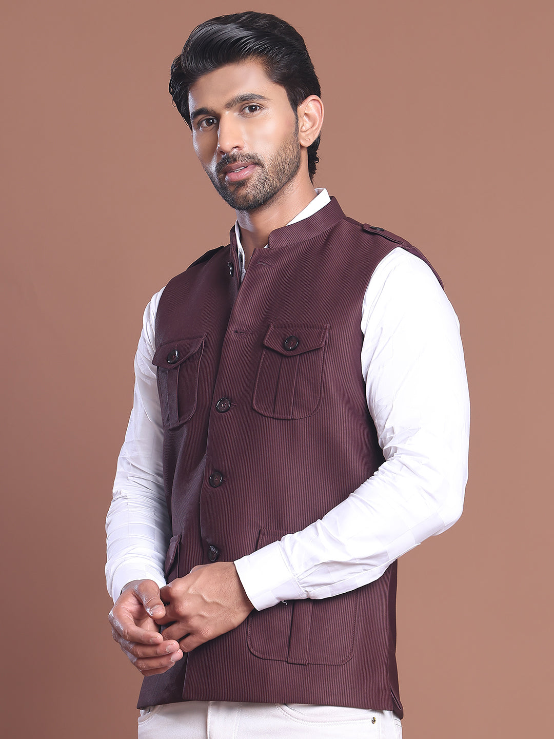 Maroon Soild Nehru Jacket for Men ( JOWC 4128 Maroon )