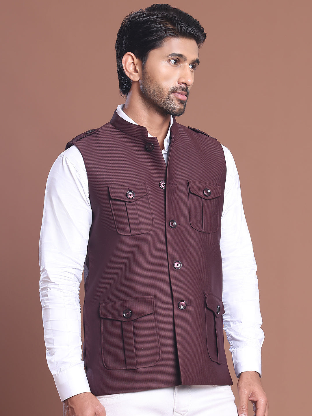 Maroon Soild Nehru Jacket for Men ( JOWC 4128 Maroon )