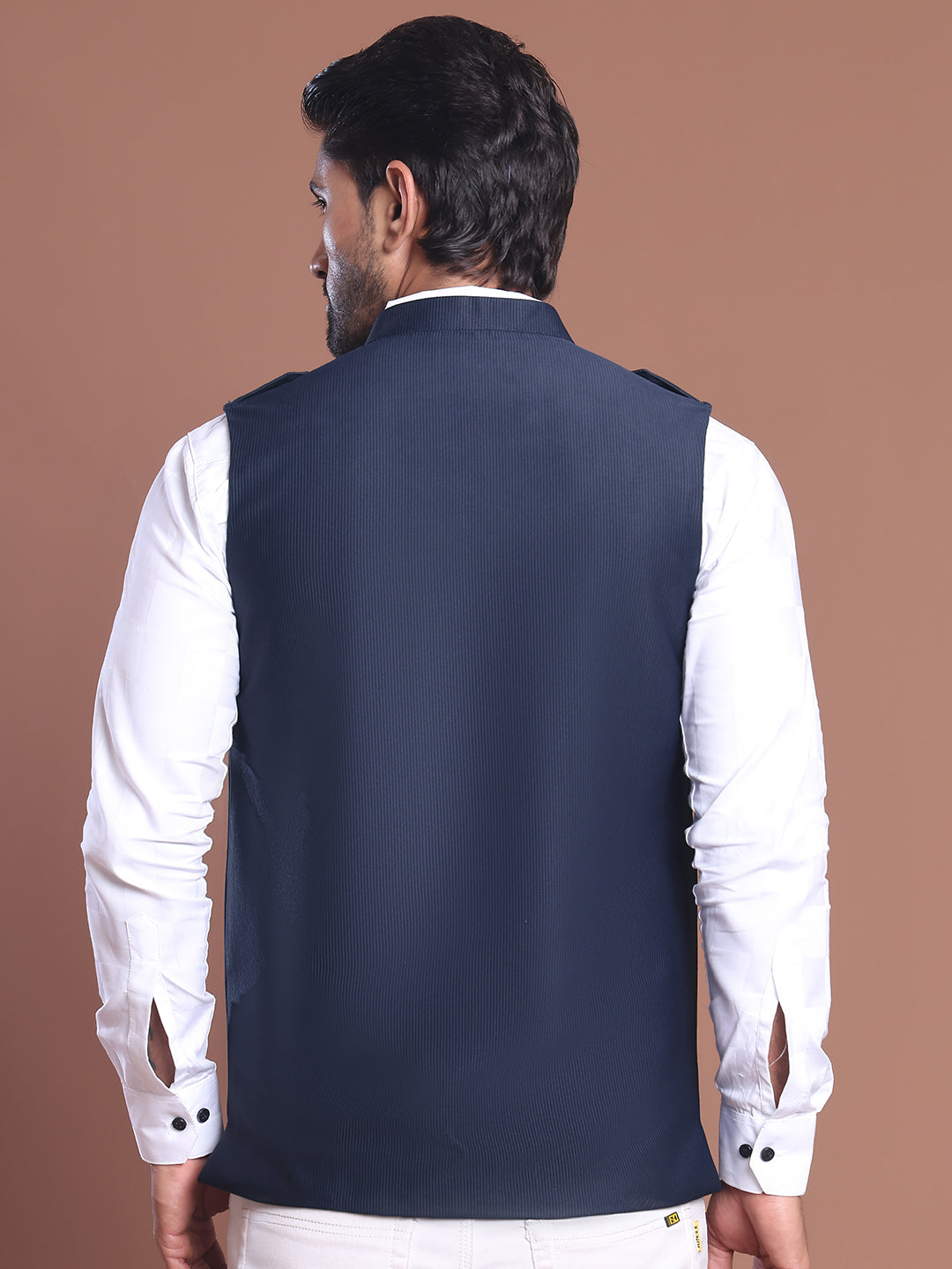 Navy Blue Soild Nehru Jacket for Men ( JOWC 4128 Navy )