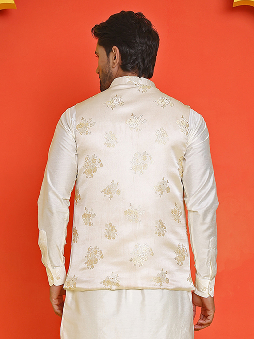 Embossed design Nehru Jacket for Men ( JOWC 4130 Cream )