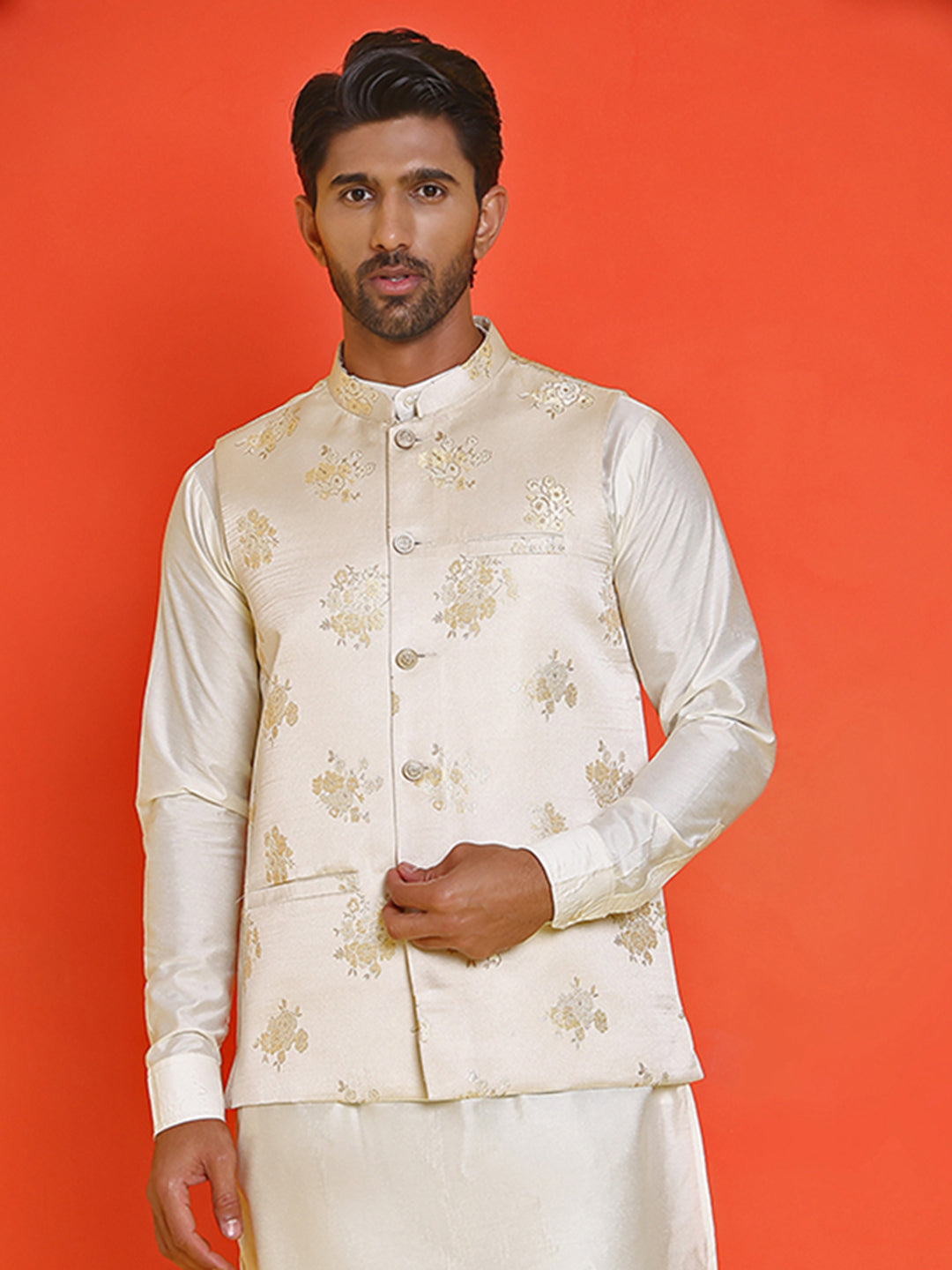 Embossed design Nehru Jacket for Men ( JOWC 4130 Cream )
