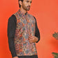 Printed & Sequins Velvet Nehru Jacket for Men ( JOWC 4132 Orange )