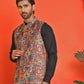 Printed & Sequins Velvet Nehru Jacket for Men ( JOWC 4132 Orange )