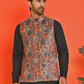 Printed & Sequins Velvet Nehru Jacket for Men ( JOWC 4132 Orange )