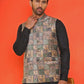 Printed & Sequins Velvet Nehru Jacket for Men ( JOWC 4132 Peach )