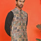 Printed & Sequins Velvet Nehru Jacket for Men ( JOWC 4132 Peach )