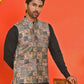 Printed & Sequins Velvet Nehru Jacket for Men ( JOWC 4132 Peach )