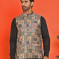 Printed & Sequins Velvet Nehru Jacket for Men ( JOWC 4132 Peach )