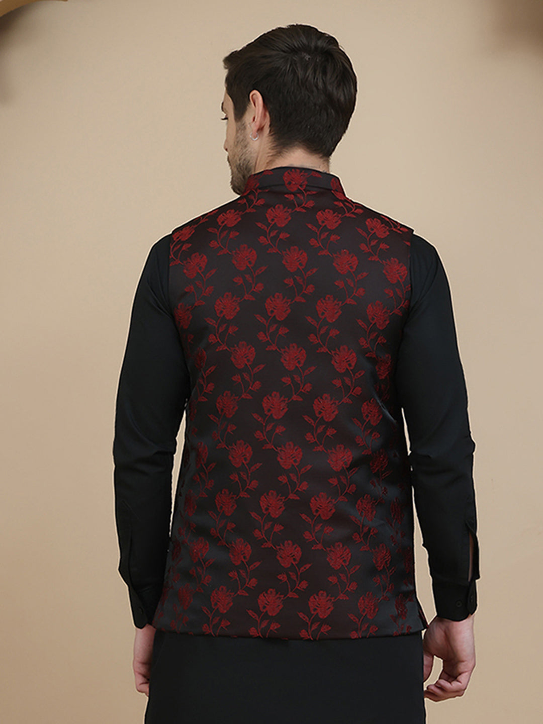 Embossed Nehru Jacket for Men ( JOWC 4133 Maroon )