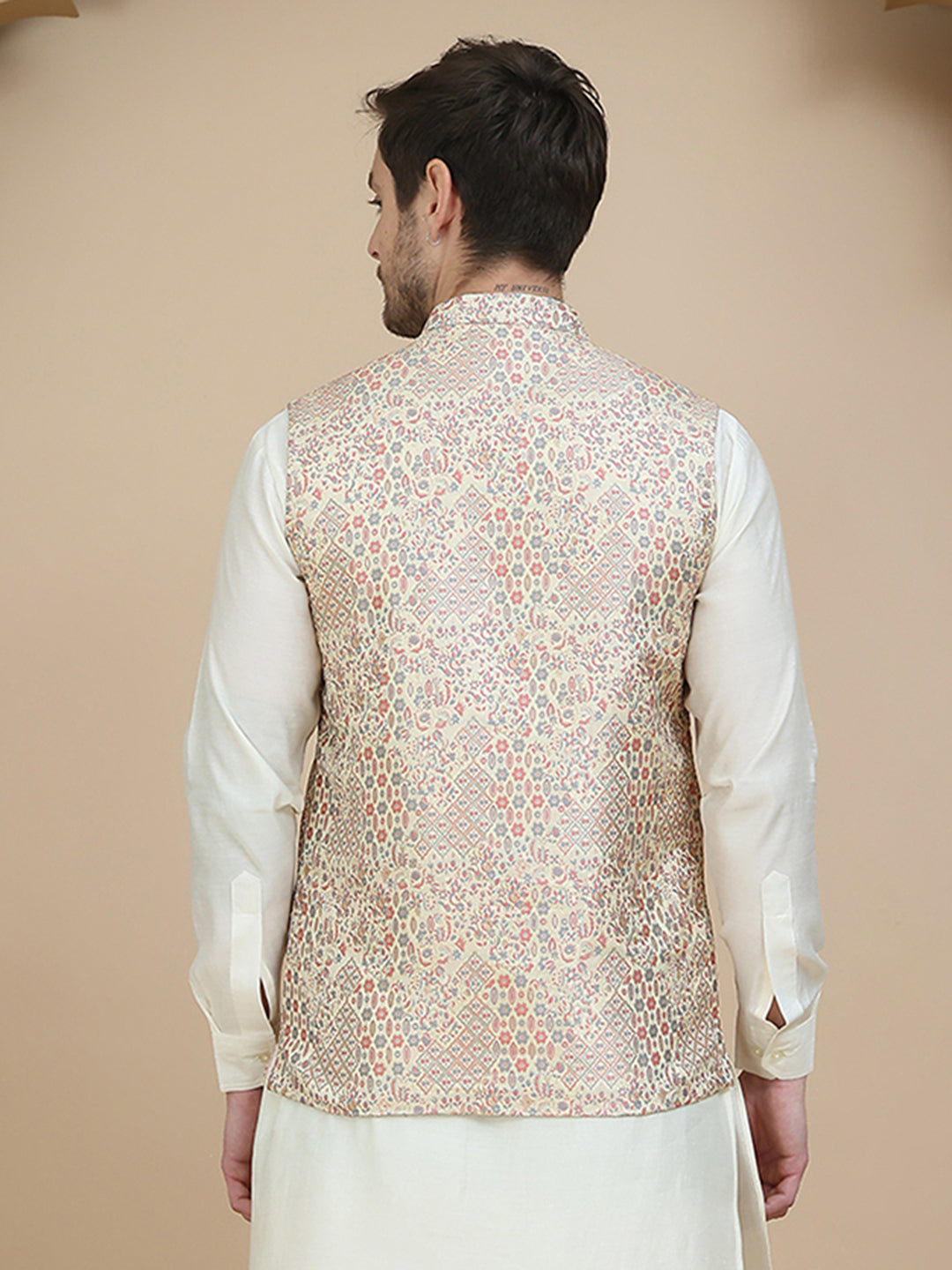 Woven Design Nehru Jacket for Men ( JOWC 4134 Coral )