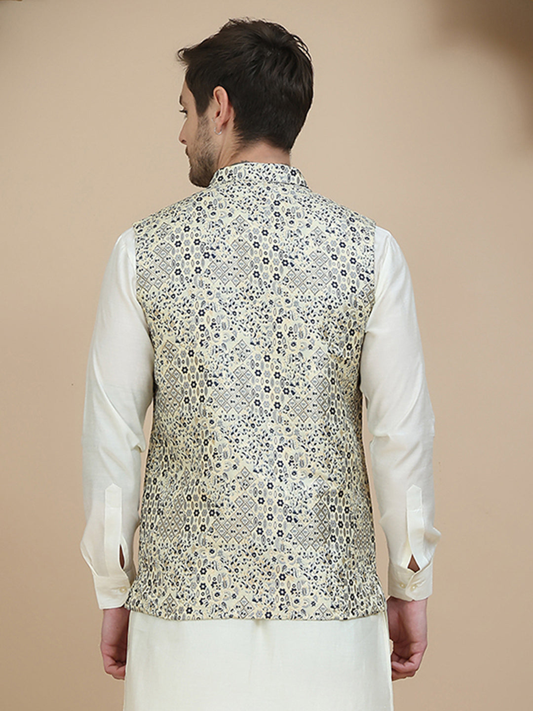 Woven Design Nehru Jacket for Men ( JOWC 4134 Navy )