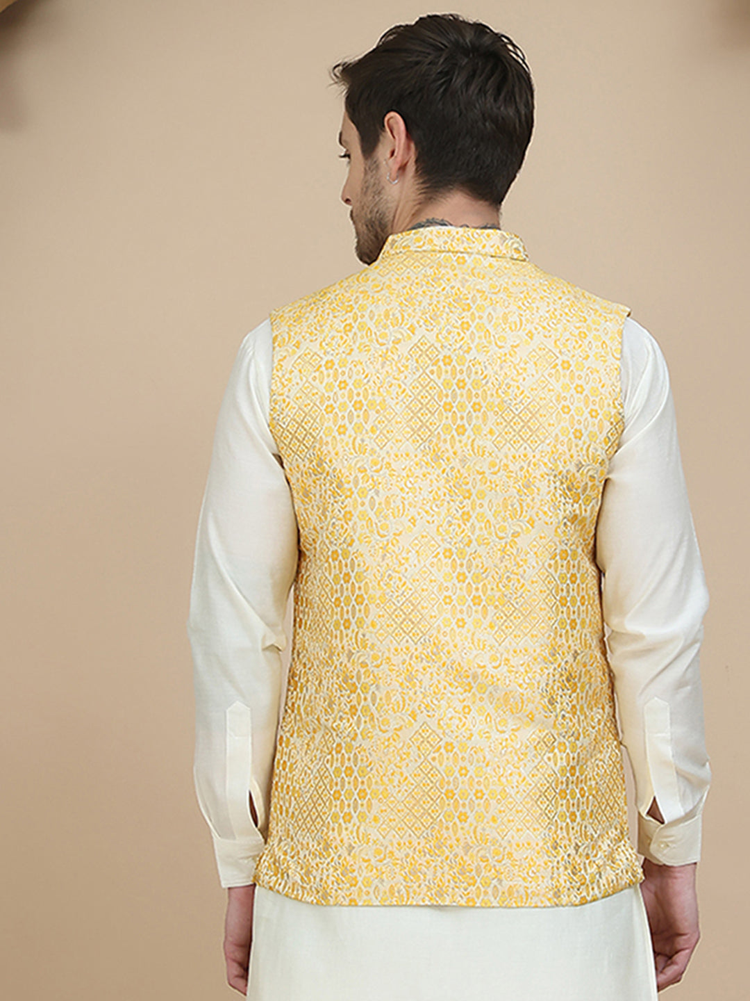 Woven Design Nehru Jacket for Men ( JOWC 4134 Yellow )