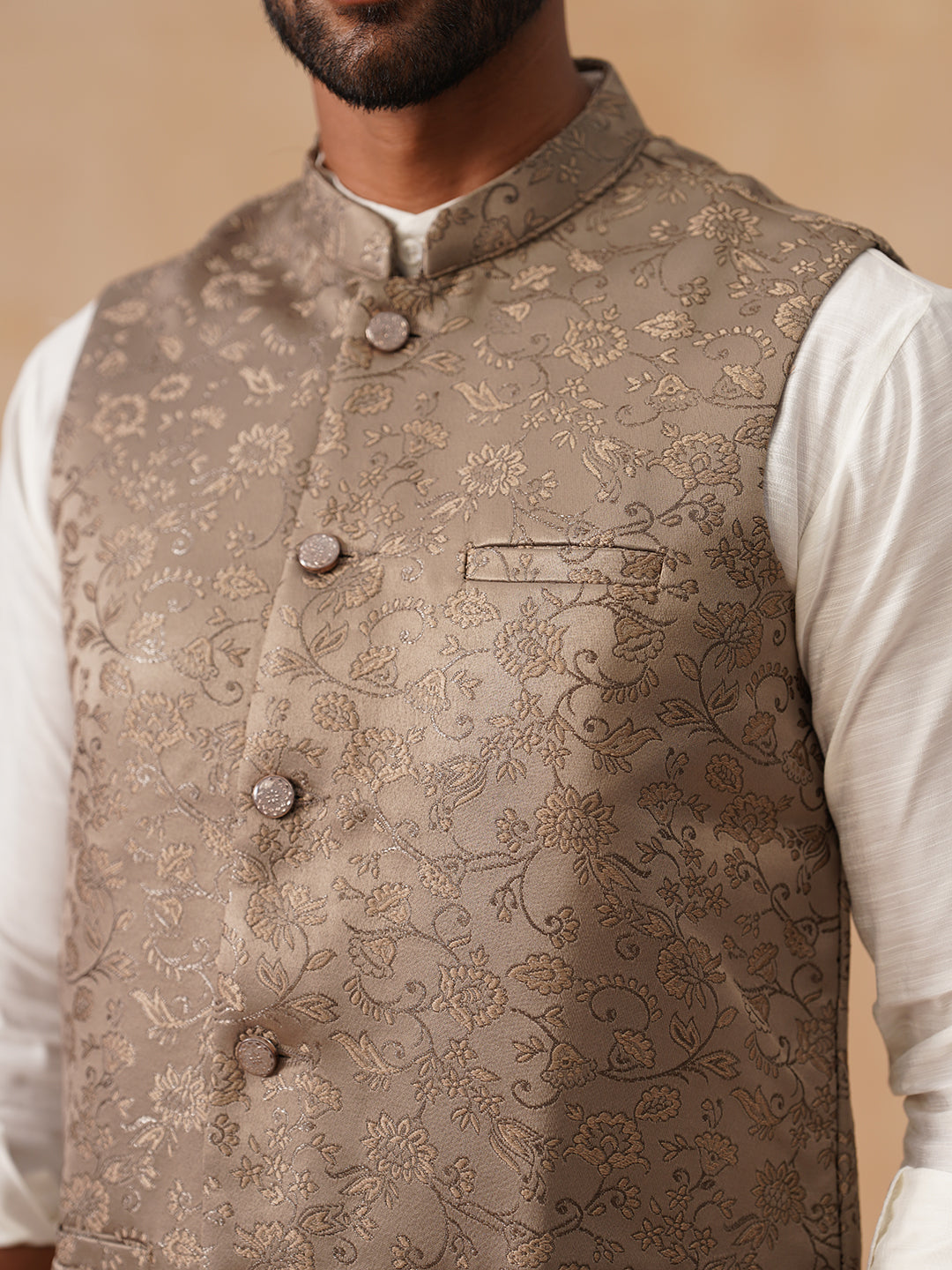 Woven Design Nehru Jacket for Men ( JOWC 4135 Brown )