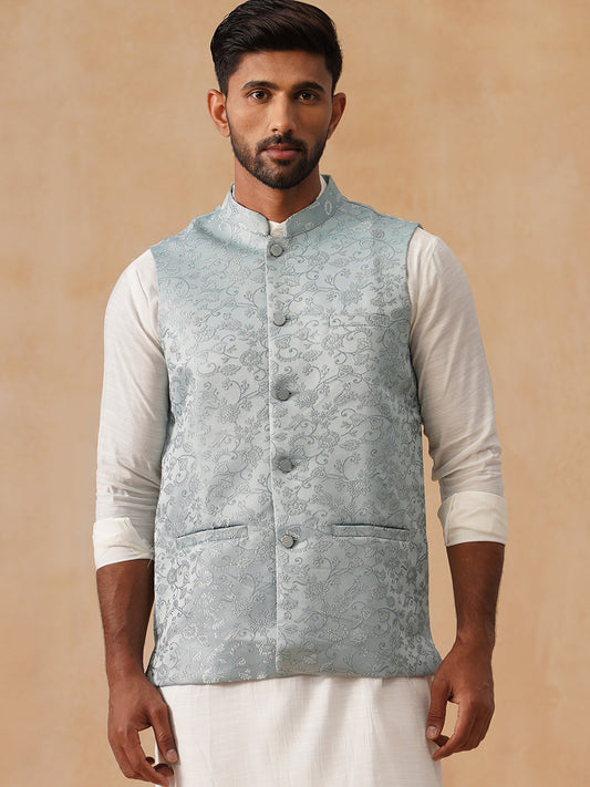 Woven Design Nehru Jacket for Men ( JOWC 4135 Sky )