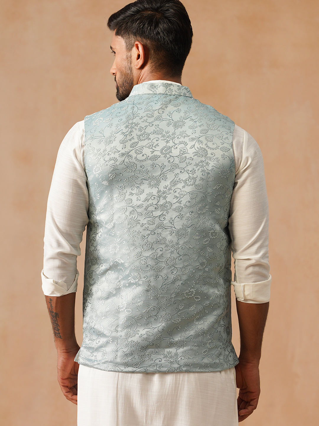 Woven Design Nehru Jacket for Men ( JOWC 4135 Sky )