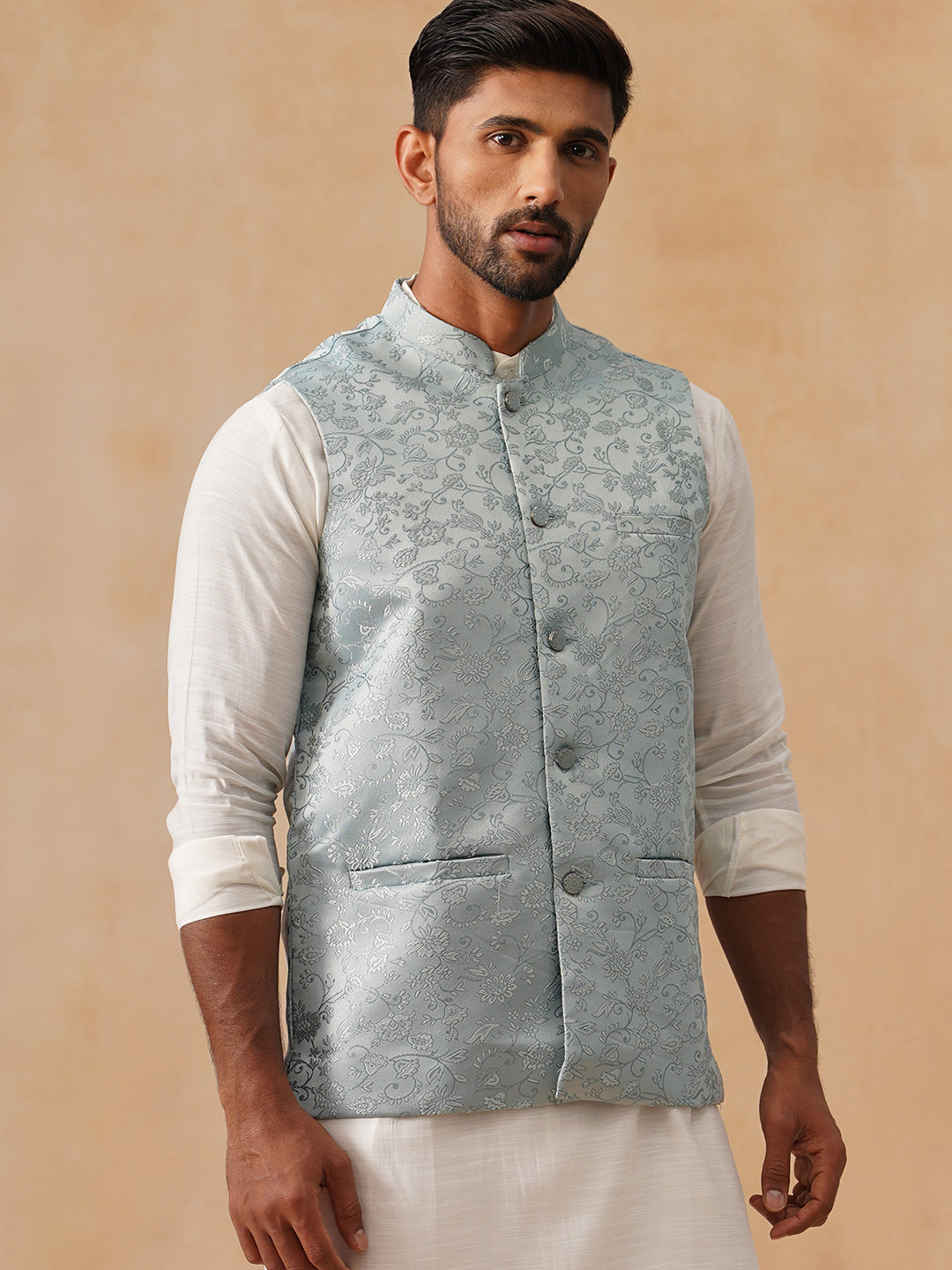 Woven Design Nehru Jacket for Men ( JOWC 4135 Sky )
