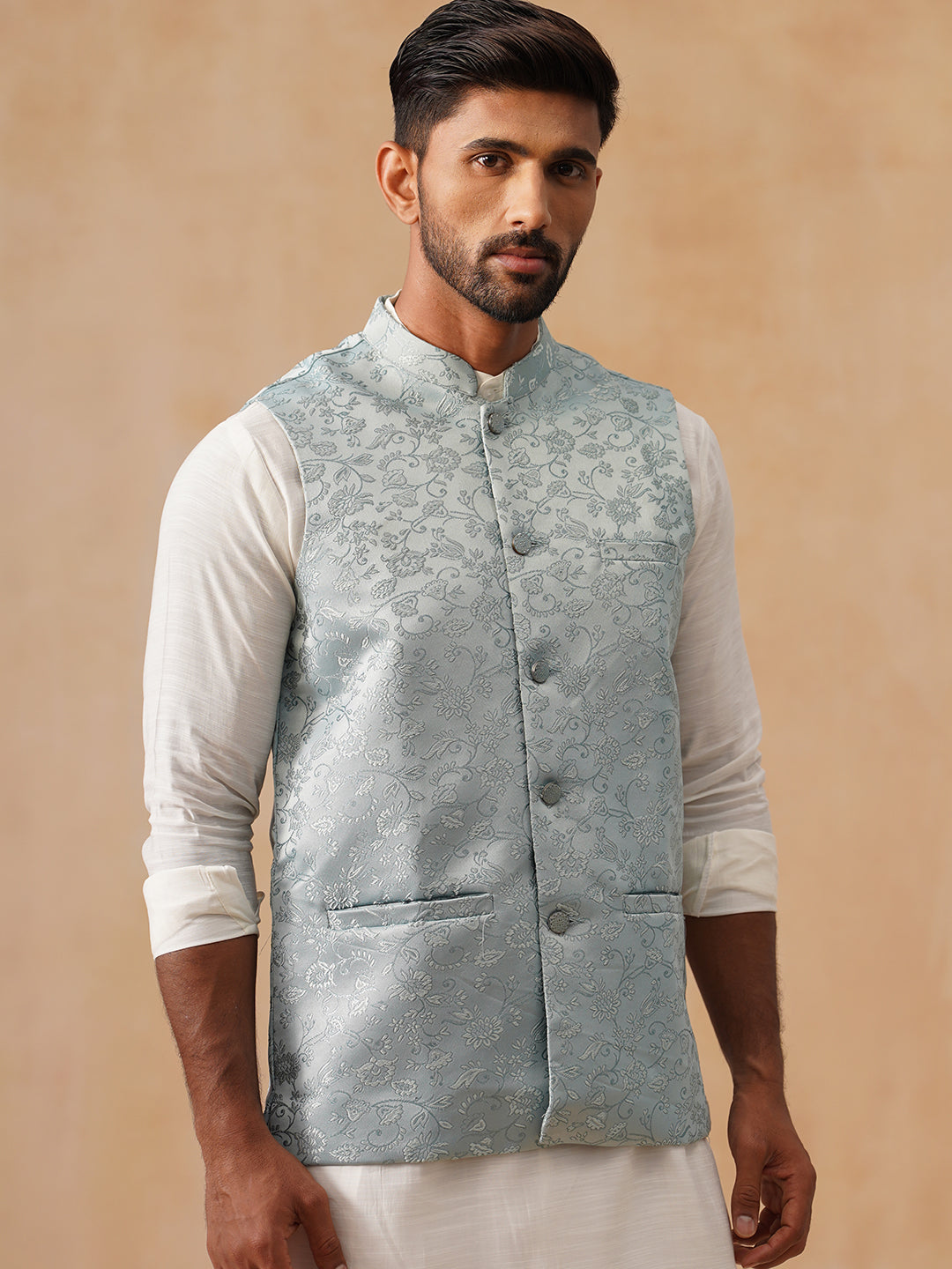 Woven Design Nehru Jacket for Men ( JOWC 4135 Sky )