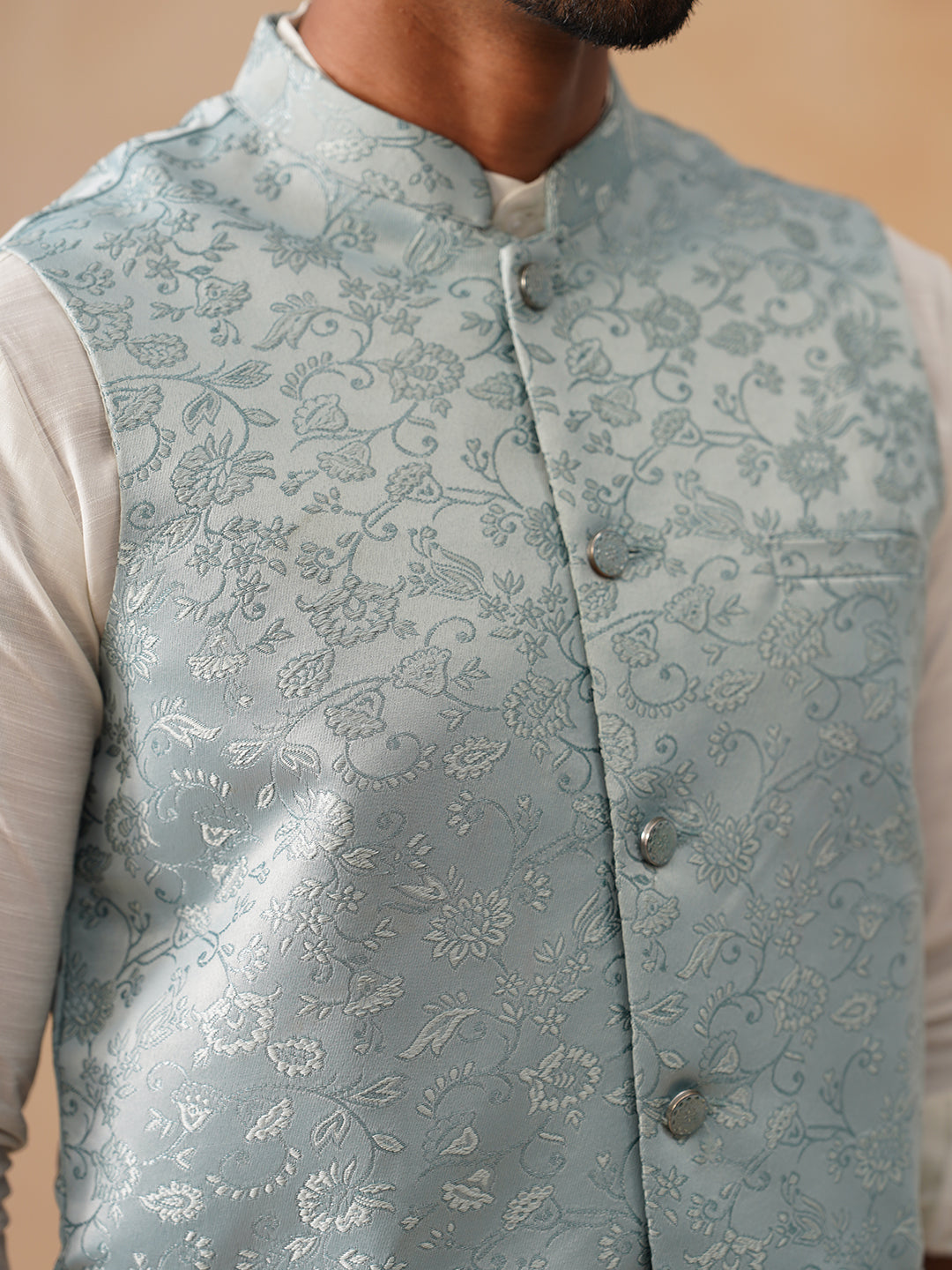 Woven Design Nehru Jacket for Men ( JOWC 4135 Sky )