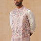 Floral Embroidered Silk Blend Nehru Jacket ( JOWC 4136 Peach )