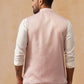 Floral Embroidered Silk Blend Nehru Jacket ( JOWC 4136 Peach )
