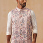 Floral Embroidered Silk Blend Nehru Jacket ( JOWC 4136 Peach )