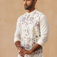 Floral Embroidered Silk Blend Nehru Jacket ( JOWC 4136 White )