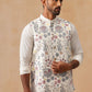 Floral Embroidered Silk Blend Nehru Jacket ( JOWC 4136 White )