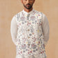 Floral Embroidered Silk Blend Nehru Jacket ( JOWC 4136 White )