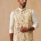 Floral Embroidered Silk Blend Nehru Jacket ( JOWC 4136 Yellow )