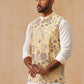 Floral Embroidered Silk Blend Nehru Jacket ( JOWC 4136 Yellow )