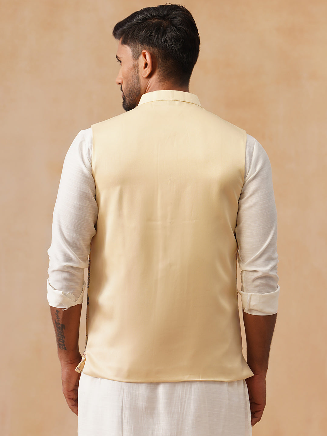 Floral Embroidered Silk Blend Nehru Jacket ( JOWC 4136 Yellow )