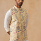 Floral Embroidered Silk Blend Nehru Jacket ( JOWC 4136 Yellow )
