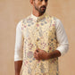 Floral Embroidered Silk Blend Nehru Jacket ( JOWC 4136 Yellow )