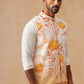 Floral Printed Silk Blend Nehru Jacket ( JOWC 4137 Orange )