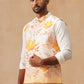 Floral Printed Silk Blend Nehru Jacket ( JOWC 4137 Orange )