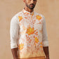 Floral Printed Silk Blend Nehru Jacket ( JOWC 4137 Orange )