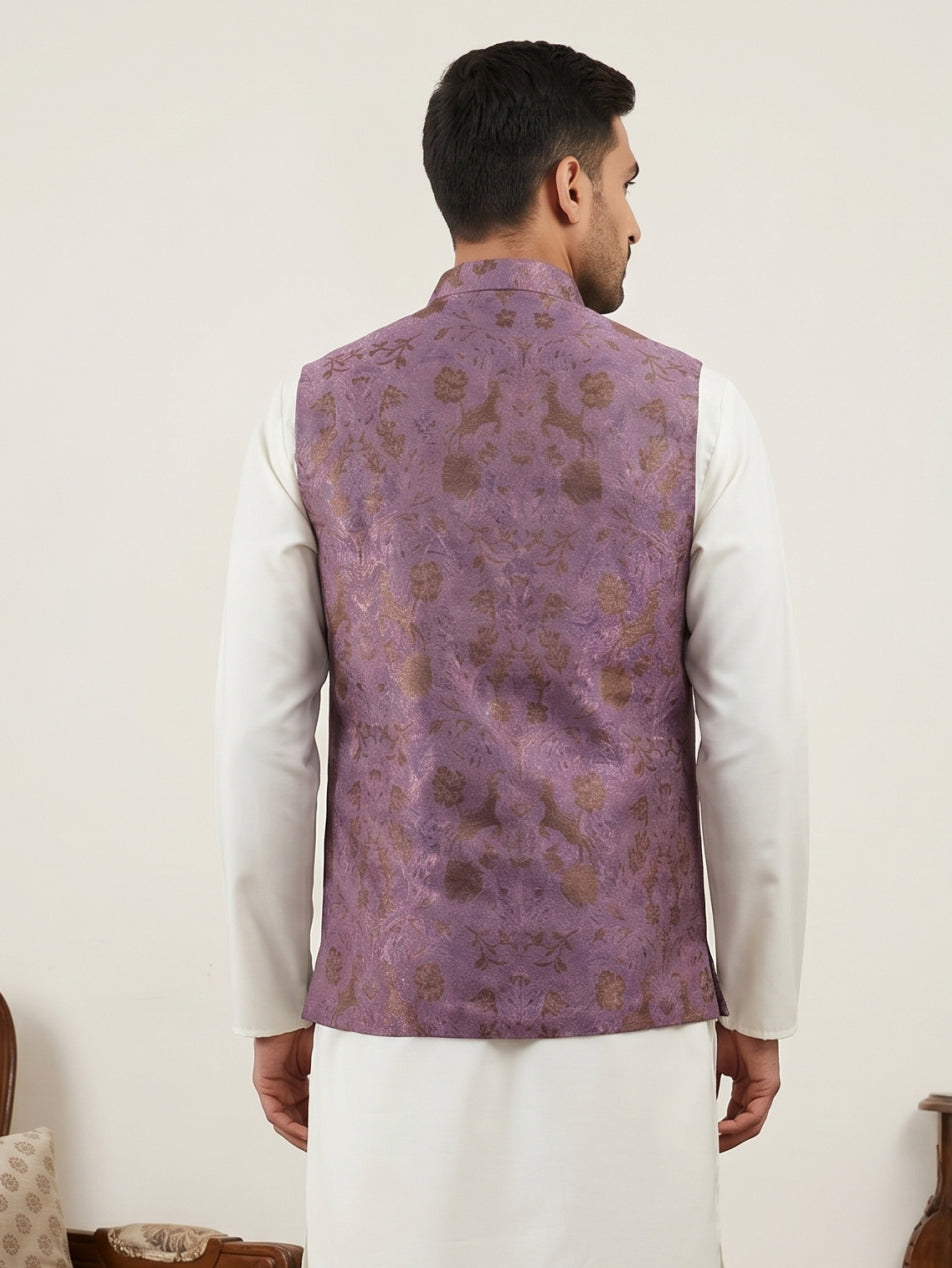 Traditional Woven Jacquard Nehru Jacket ( JOWC 4139Voilet )