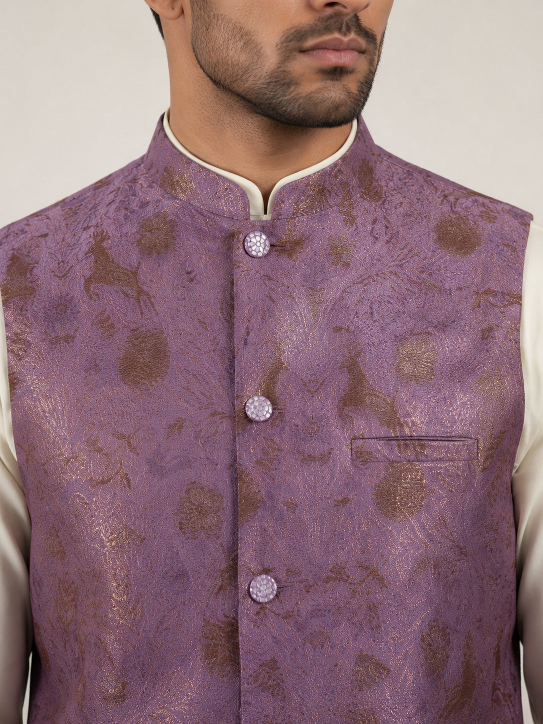 Traditional Woven Jacquard Nehru Jacket ( JOWC 4139Voilet )