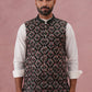 Floral Embroidered Silk Nehru Jacket ( JOWC 4142 Mehndi )