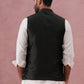 Floral Embroidered Silk Nehru Jacket ( JOWC 4142 Mehndi )