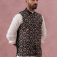 Floral Embroidered Silk Nehru Jacket ( JOWC 4142 Mehndi )